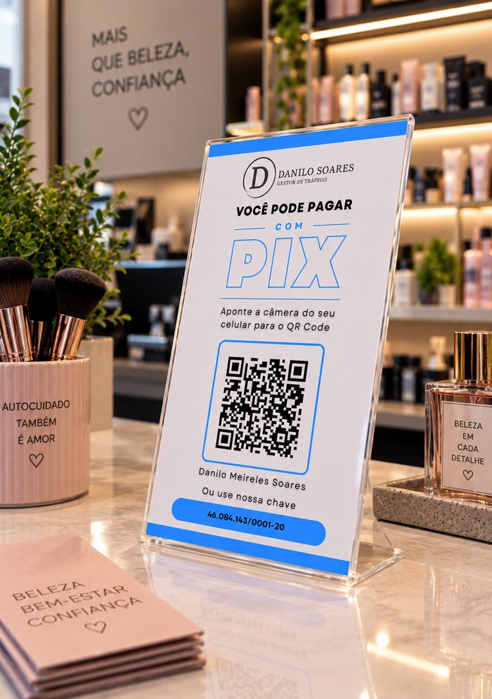 Modelo de plaquinha Pix, QR Code, fundo branco